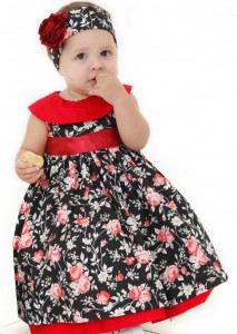 vestido de bebe vermelho floral com preto