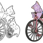 Bicicleta para colorir vintage com gatos