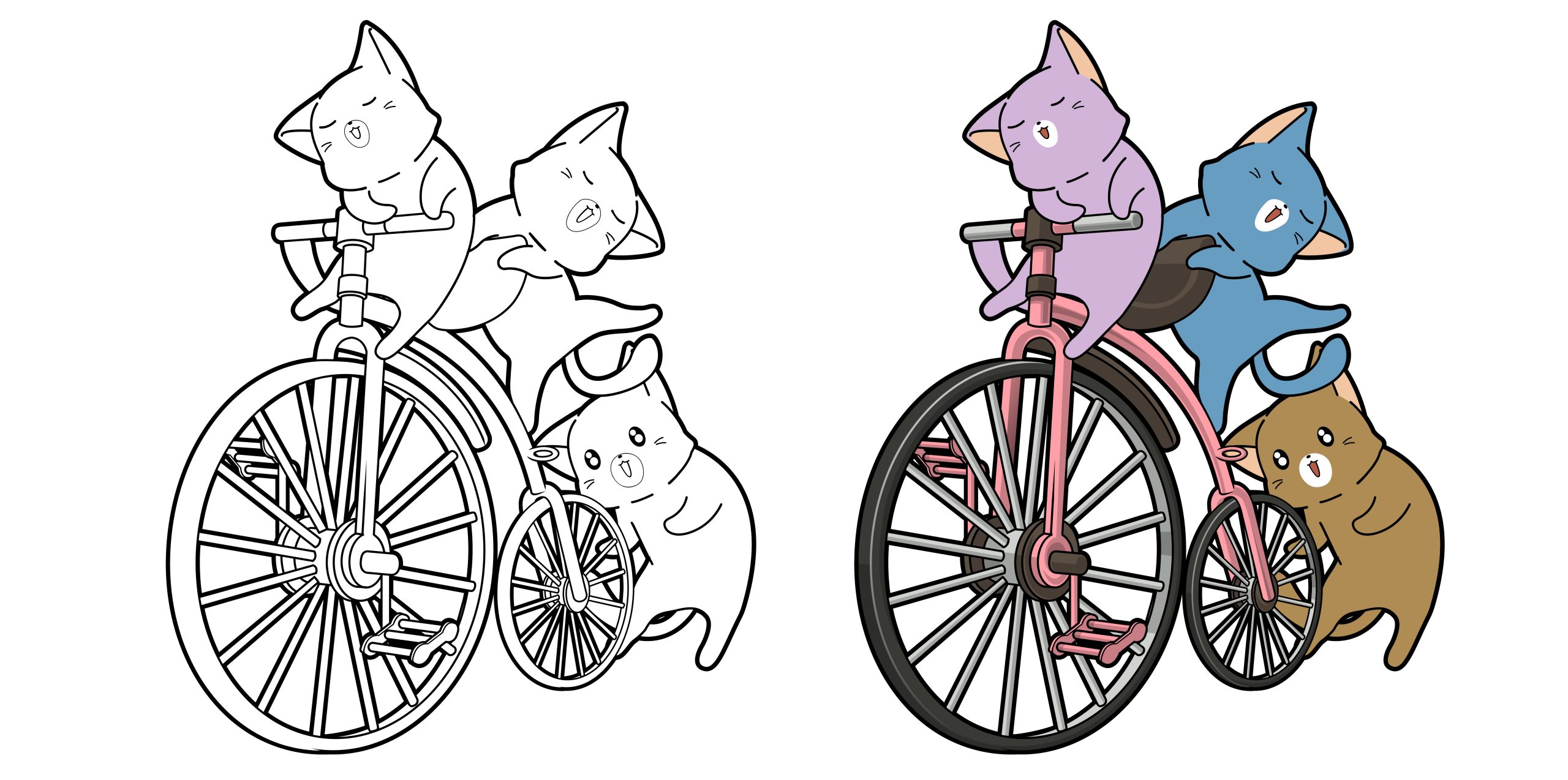 Bicicleta para colorir vintage com gatos