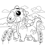 Dinossauro na floresta para colorir