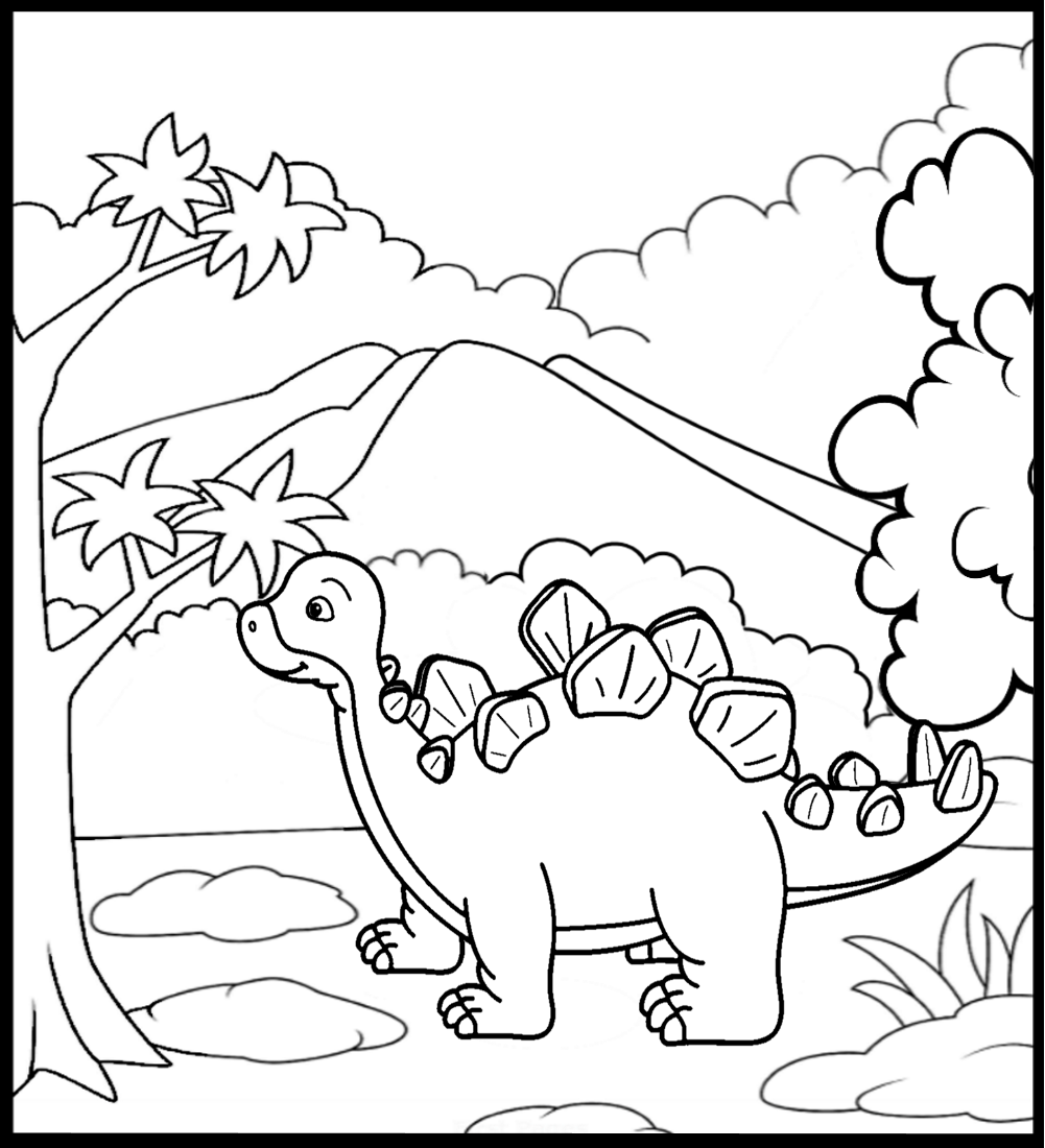 Dinossauro na floresta para pintar