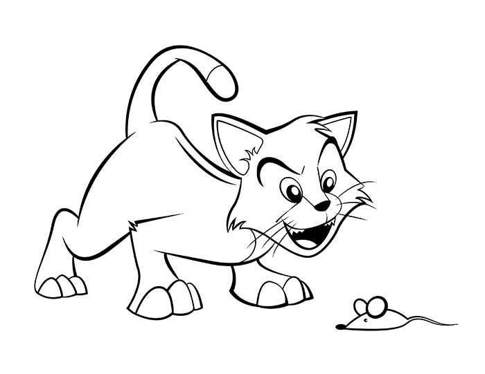 Desenhos para colorir de desenho de um gato com um rato para colorir  