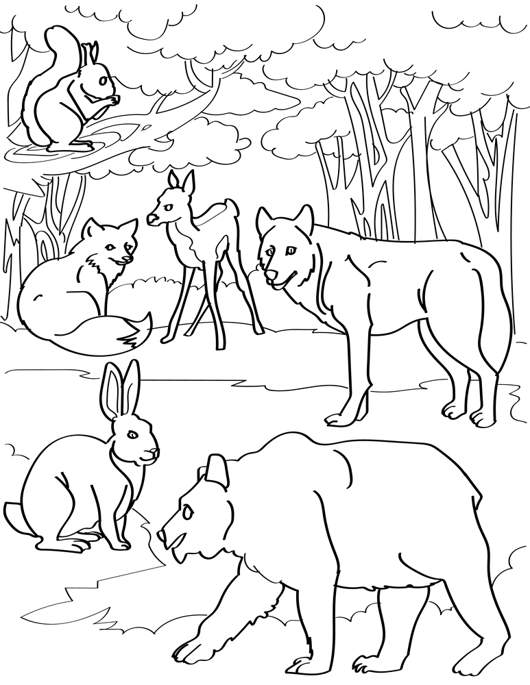 Lobo para colorir com animais