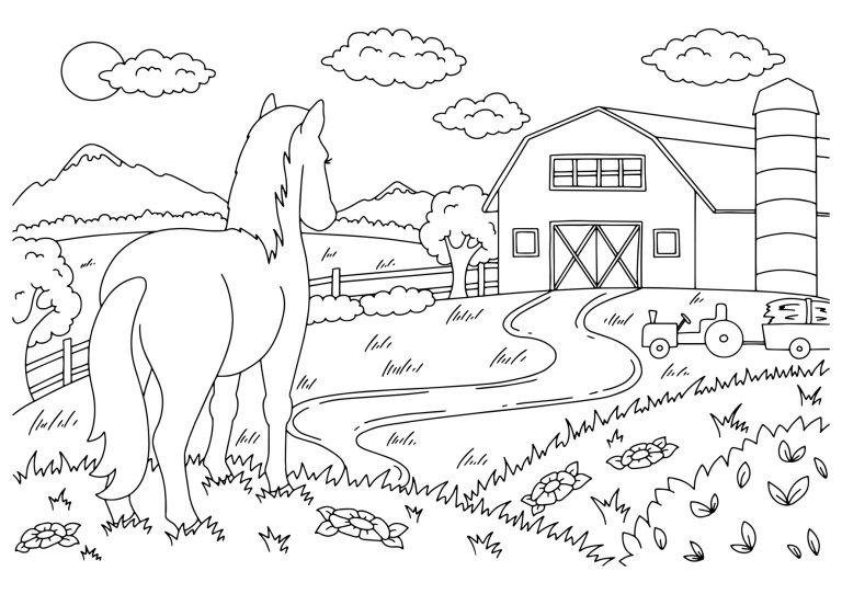 Cavalo-na-paisagem-para-imprimir-e-colorir